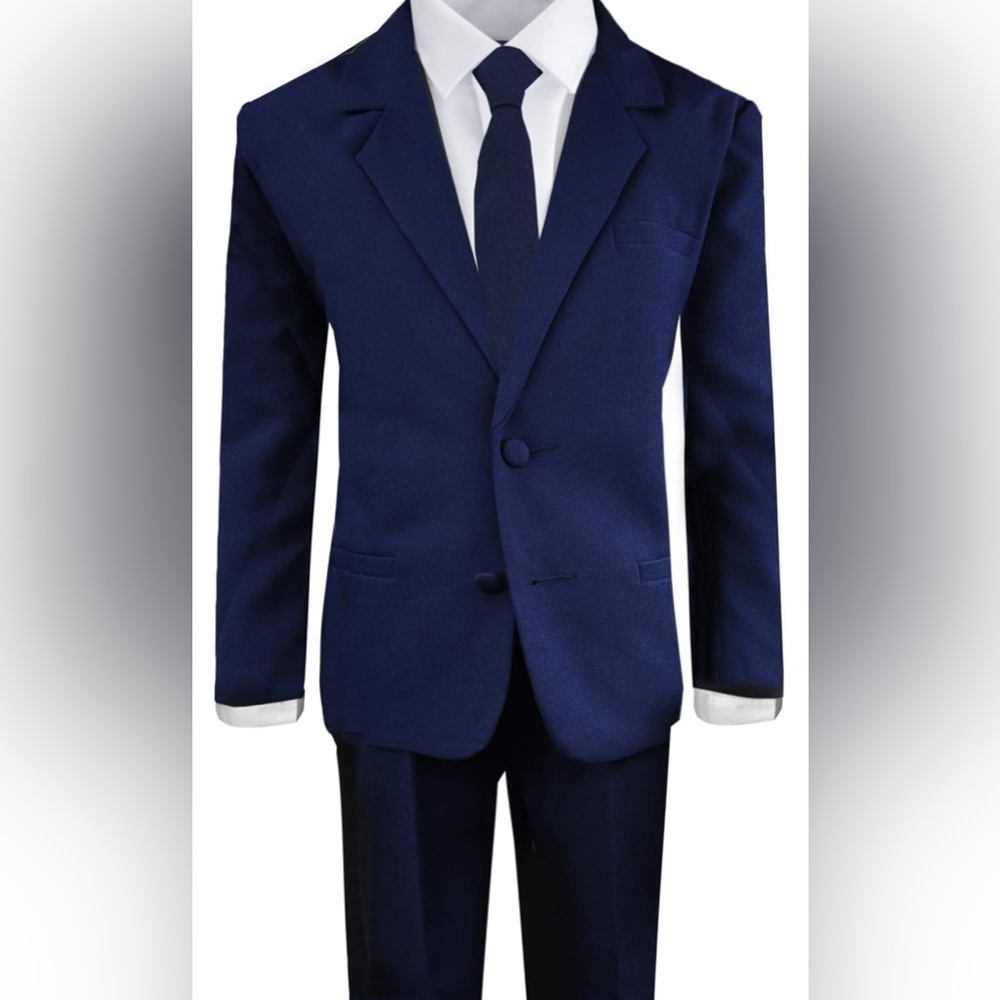 Black n Bianco Boys' Formal Navy Blue Suit with Tie and Vest for Kids Size 8